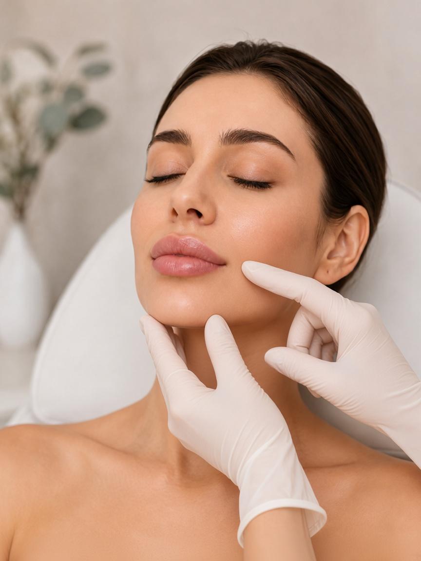 Jawline dolgusu için çene hattı kontur değerlendirmesi